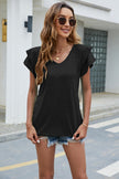 V-Neck Flutter Sleeve T-Shirt