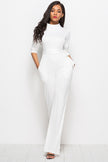 Mock Neck Tie-Waist Half Sleeve Jumpsuit