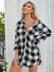 Plaid Lapel Collar Shirt Dress