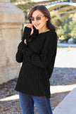 Basic Bae Full Size Ribbed Round Neck Long Sleeve Knit Sweater