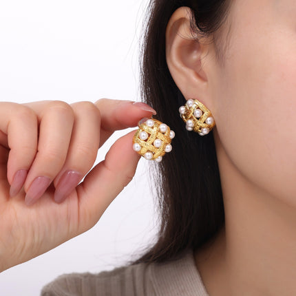 Copper Shell Pearl Stud Earrings - QuaintQuest Fashion