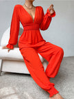 Honey Plunge Smocked Flounce Sleeve Jumpsuit