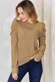 Basic Bae Full Size Ribbed Mock Neck Puff Sleeve Sweater