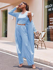 Drawstring  Long Sleeve Cover Up and Pants Set