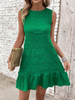 Textured Tied Round Neck Sleeveless Mini Dress