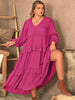 Plus Size Ruffled V-Neck Long Sleeve Dress