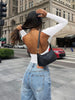 Backless Round Neck Long Sleeve T-Shirt