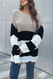 Perfee Color Block Striped Long Sleeve Sweater