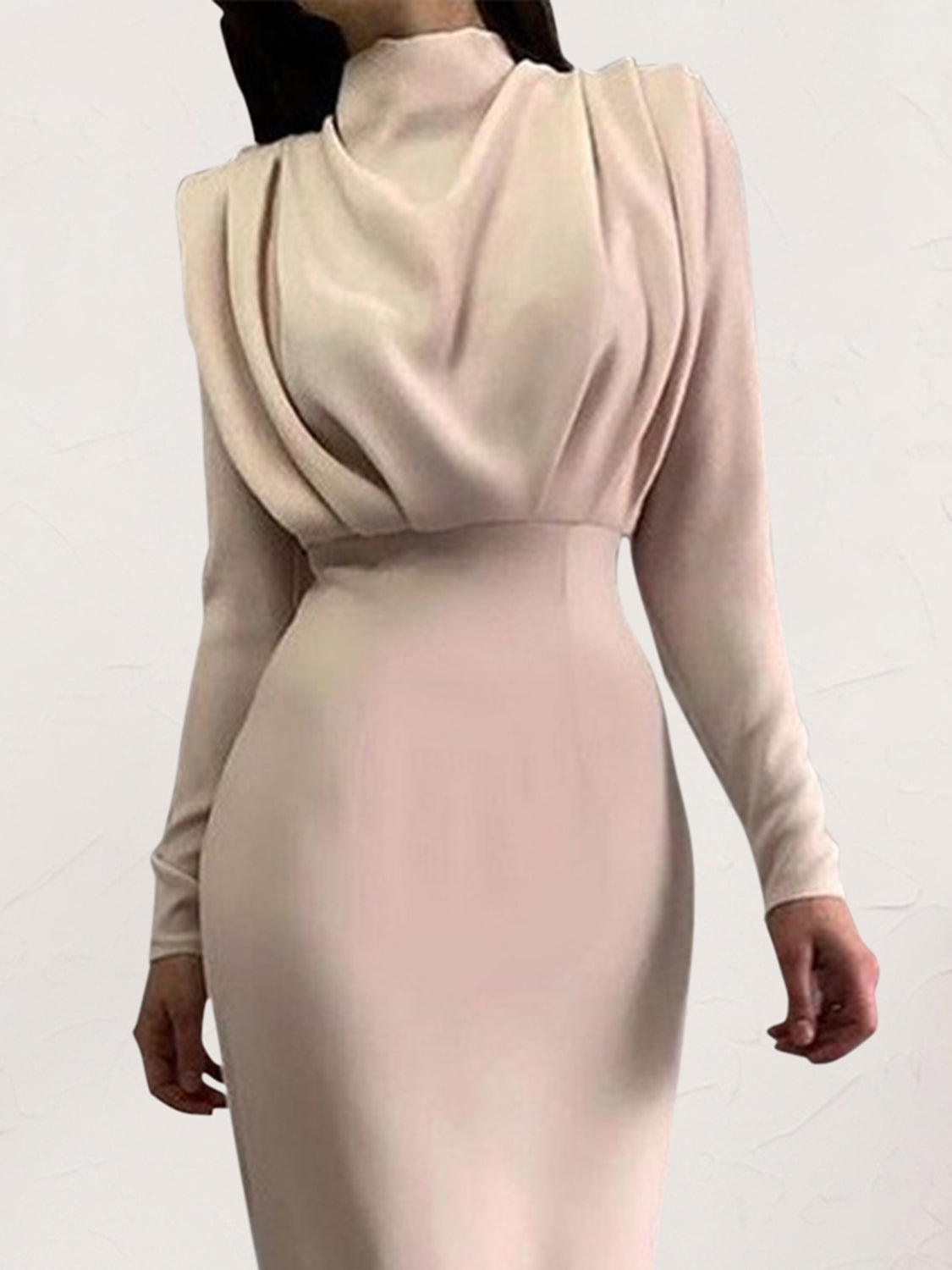 Ruched Turtleneck Long Sleeve Maxi Dress