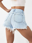 Distressed Raw Hem Denim Shorts