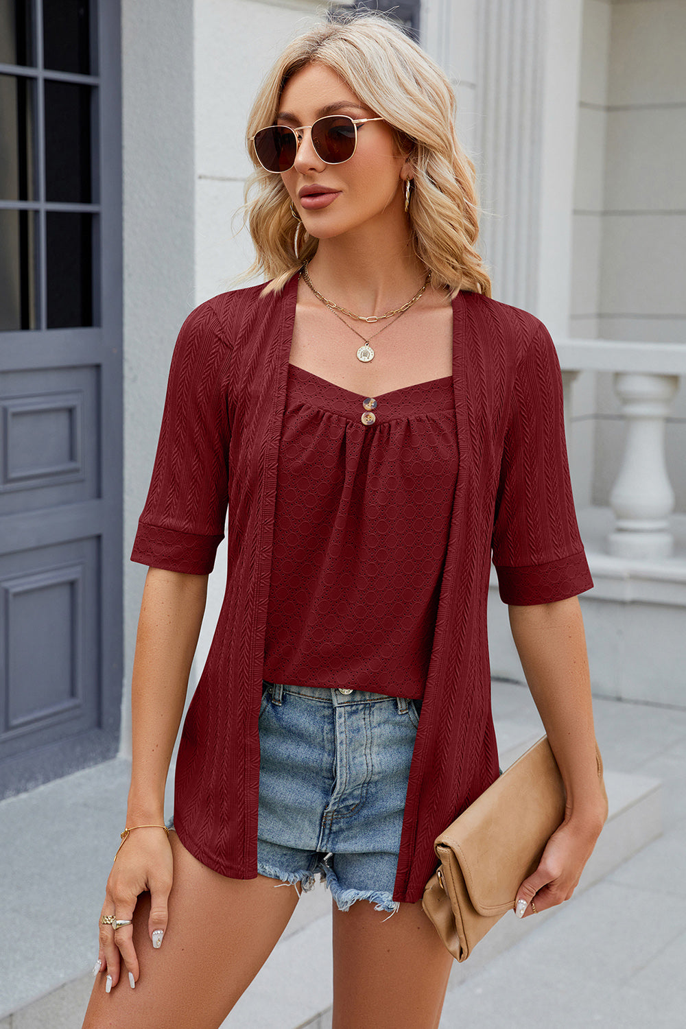 Eyelet Half Sleeve T-Shirt