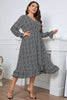 Honey Melo Apparel Plus Size Printed V-Neck Flounce Sleeve Midi Dress