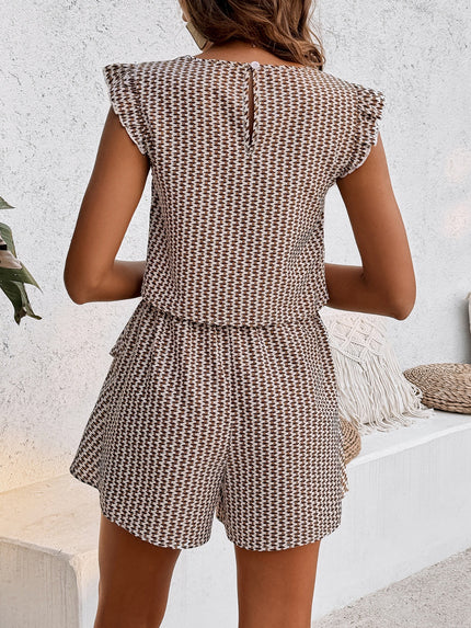 Printed Round Neck Top and Layered Shorts Set - QuaintQuest Fashion