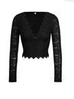 Devine V-Neck Long Sleeve Lace T-Shirt