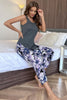 Scoop Neck Top and Floral Cropped Pants Lounge Set