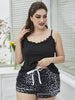 Plus Size Lace Trim Scoop Neck Cami and Printed Shorts Pajama Set