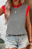 Striped Round Neck Cap Sleeve Cami