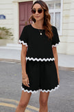 Contrast Trim Round Neck Top and Shorts Set