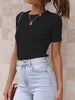 Mandy Ribbed Round Neck Short Sleeve Knit T-Shirt