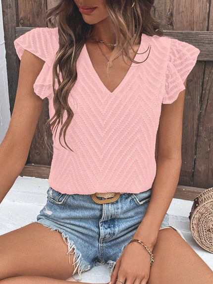 Textured V-Neck Cap Sleeve Blouse