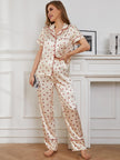 Contrast Piping Pocketed Top and Pants Pajama Set