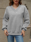 V-Neck Long Sleeve Dropped Shoulder Sweater