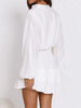 Ruffled Notched Balloon Sleeve Mini Dress