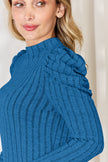 Basic Bae Full Size Ribbed Mock Neck Puff Sleeve Sweater