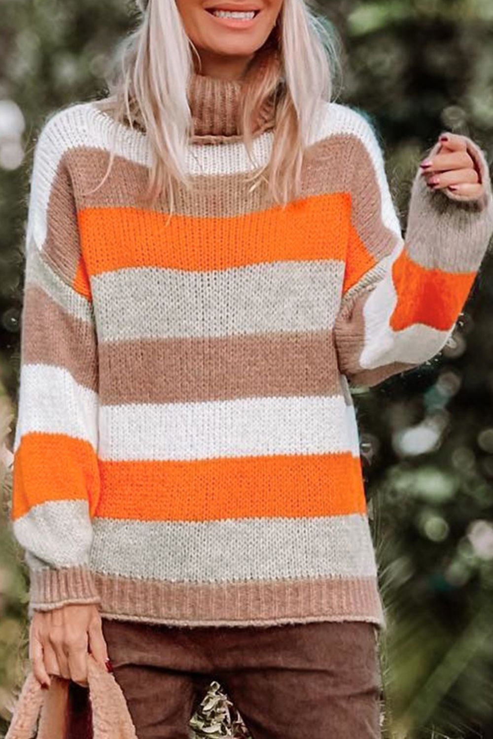 Color Block Drop Shoulder Turtleneck Sweater