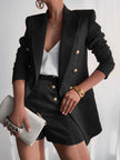 Lapel Collar Long Sleeve Blazer and Shorts Set