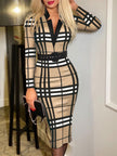 Printed Notched Long Sleeve Wrap Dress