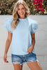 Ruffled Eyelet Round Neck Cap Sleeve Blouse