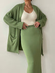 Pocketed Long Sleeve Cardigan and Skirt Sweater Set