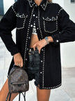 Studded Snap Down Long Sleeve Denim Jacket