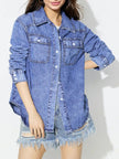 Curved Hem Collared Neck Denim Shirt