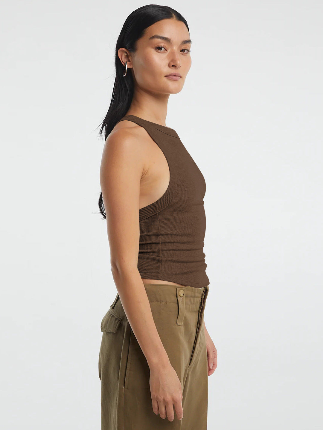 Halter Neck Ribbed Cropped Tank