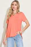 Bamboo Full Size V-Neck High-Low T-Shirt