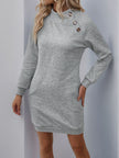 Perfee Texture Mock Neck Long Sleeve Mini Dress