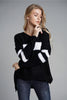 Slit Contrast V-Neck Long Sleeve Sweater