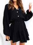 Ruffled Notched Balloon Sleeve Mini Dress