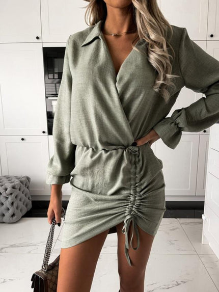 Drawstring Long Sleeve Mini Dress