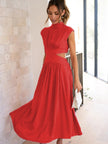 Cutout Mock Neck Sleeveless Ruched Maxi Dress