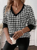 Houndstooth V-Neck Long Sleeve T-Shirt