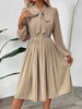 Perfee Pleated Tie Neck Long Sleeve Dress