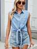 Collared Neck Sleeveless Denim Tank