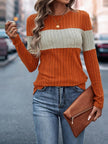 Color Block Round Neck Long Sleeve T-Shirt