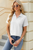 Pocketed Johnny Collar Short Sleeve Blouse