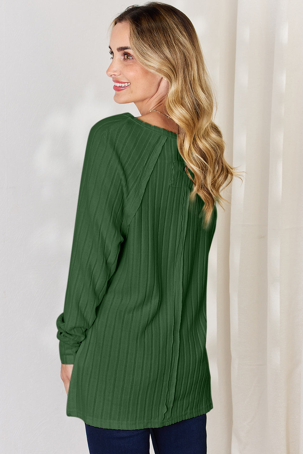 Bae Full Size Ribbed Round Neck Slit T-Shirt