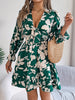 Tied Ruffled Printed Long Sleeve Dress