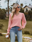 Swiss Dot V-Neck Long Sleeve Blouse